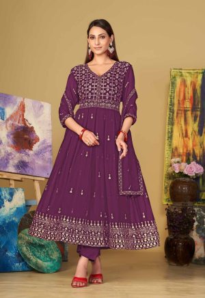 Georgette Purple Anarkali Suit