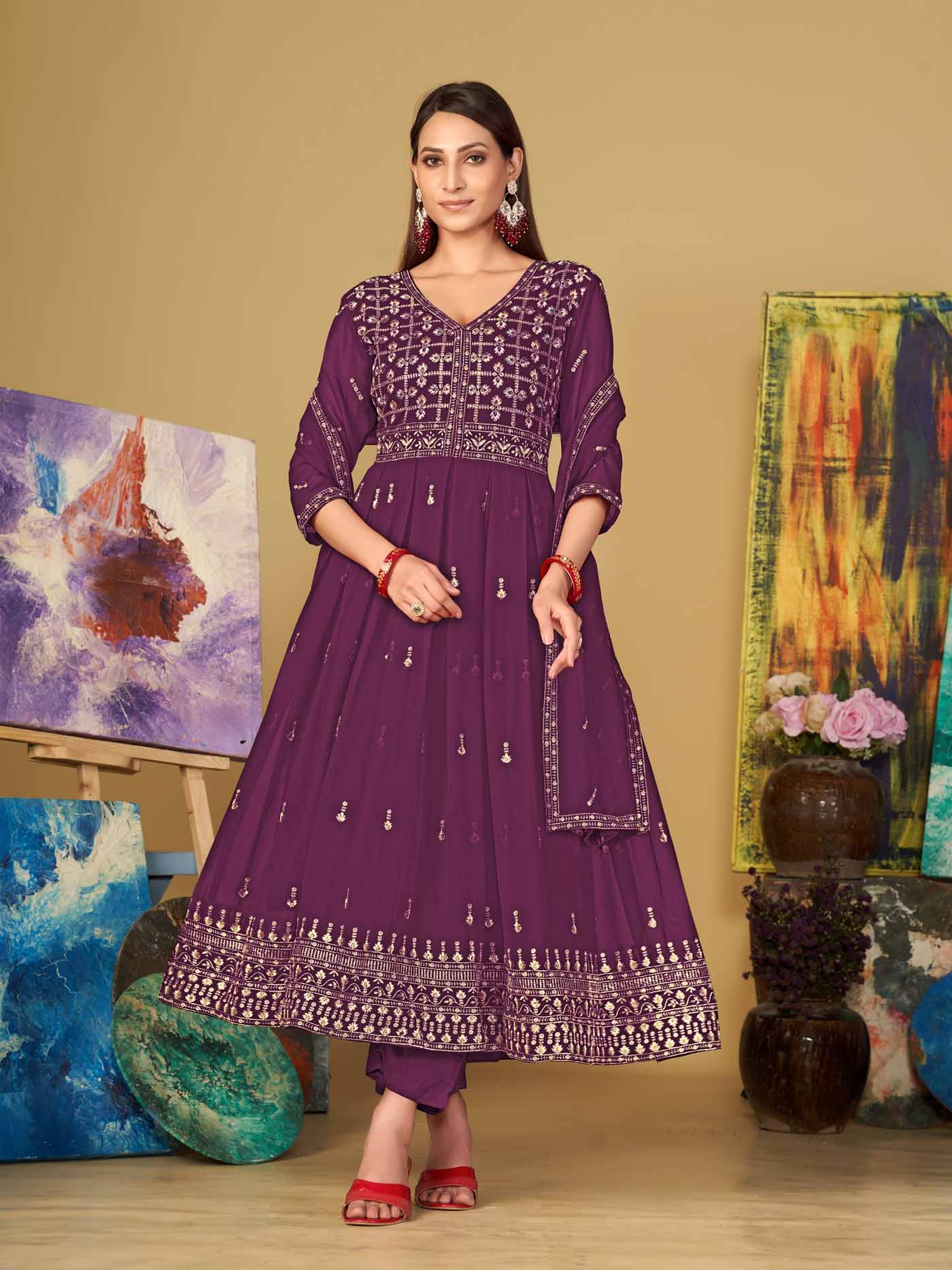 Georgette Purple Anarkali Suit