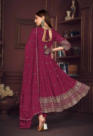 Pink Embroidery Work Georgette Anarkali Suit