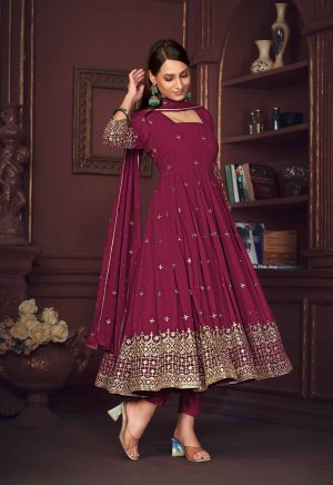 Pink Embroidery Work Georgette Anarkali Suit