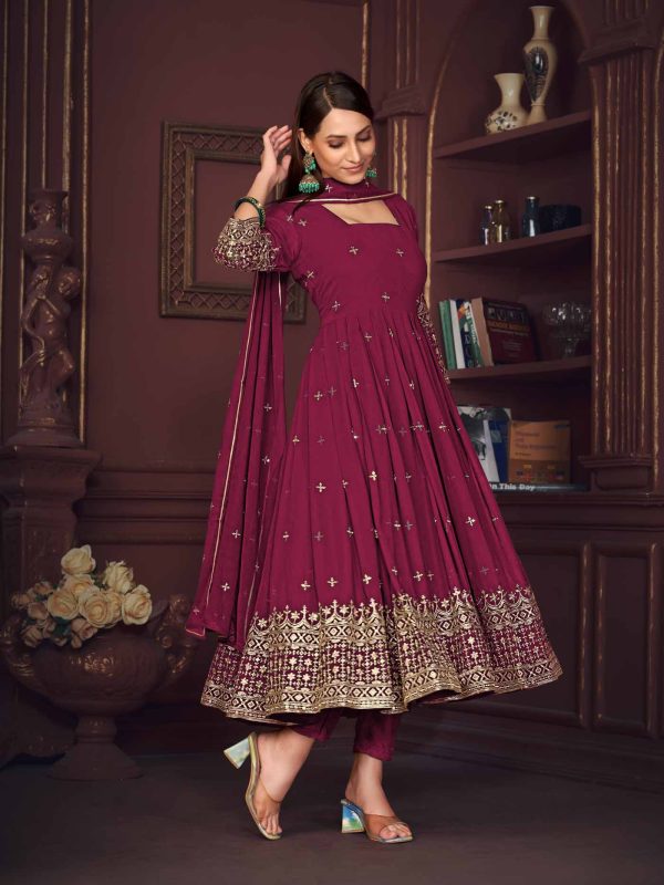 Pink Embroidery Work Georgette Anarkali Suit