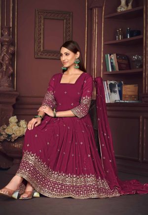 Pink Embroidery Work Georgette Anarkali Suit