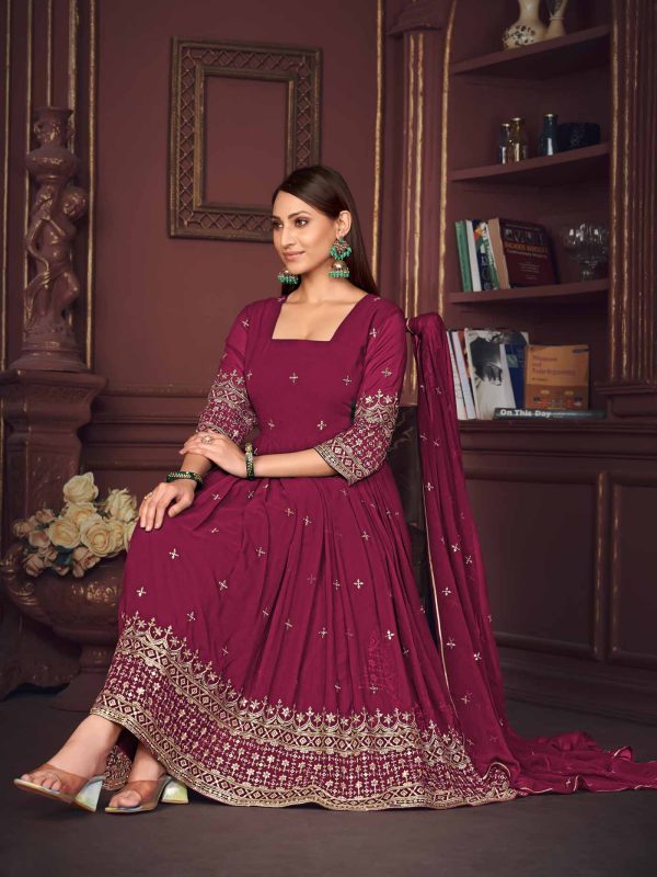 Pink Embroidery Work Georgette Anarkali Suit