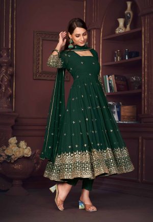 Green Embroidery Work Georgette Anarkali Suit