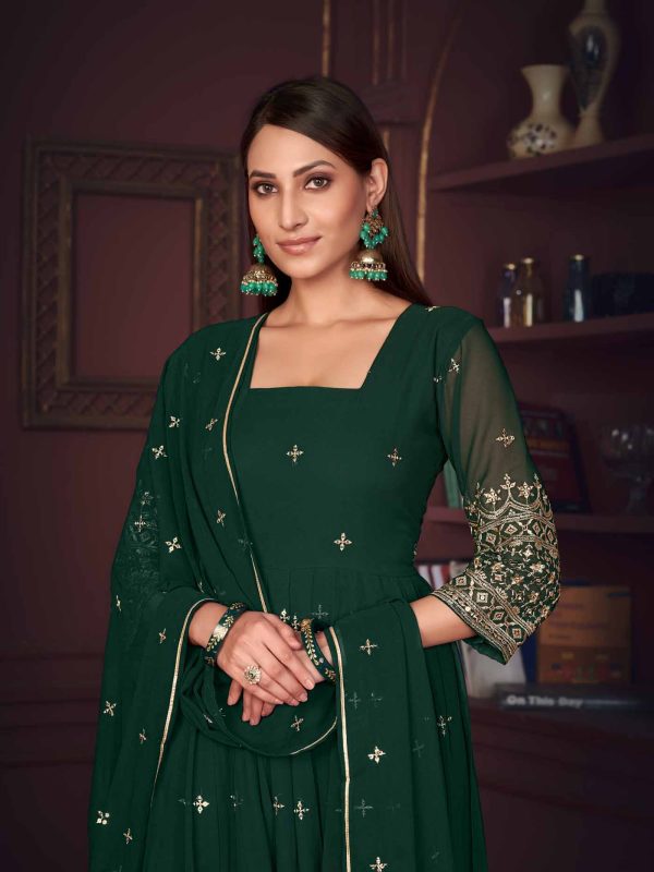 Green Embroidery Work Georgette Anarkali Suit