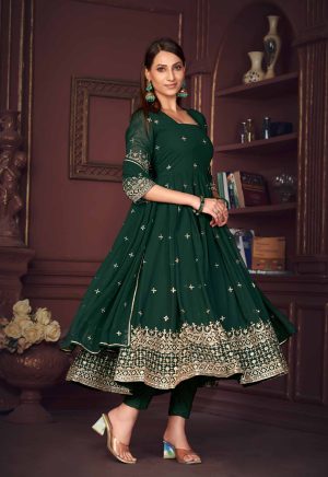 Green Embroidery Work Georgette Anarkali Suit