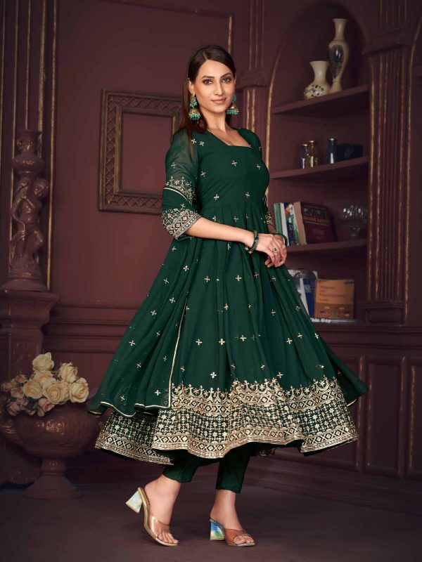 Green Embroidery Work Georgette Anarkali Suit