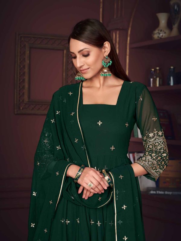 Green Embroidery Work Georgette Anarkali Suit