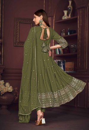 Mehndi Embroidery Work Georgette Anarkali Suit