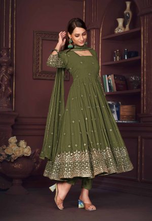 Mehndi Embroidery Work Georgette Anarkali Suit