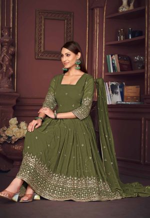 Mehndi Embroidery Work Georgette Anarkali Suit