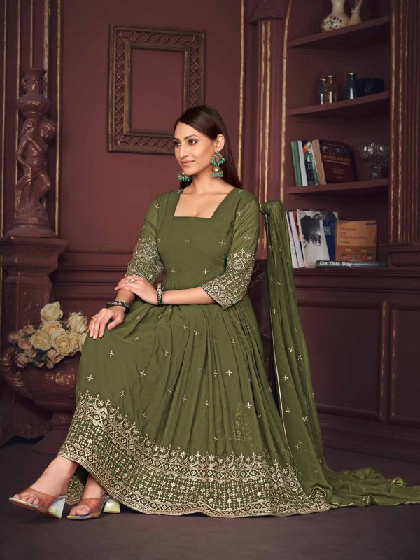 Mehndi Embroidery Work Georgette Anarkali Suit