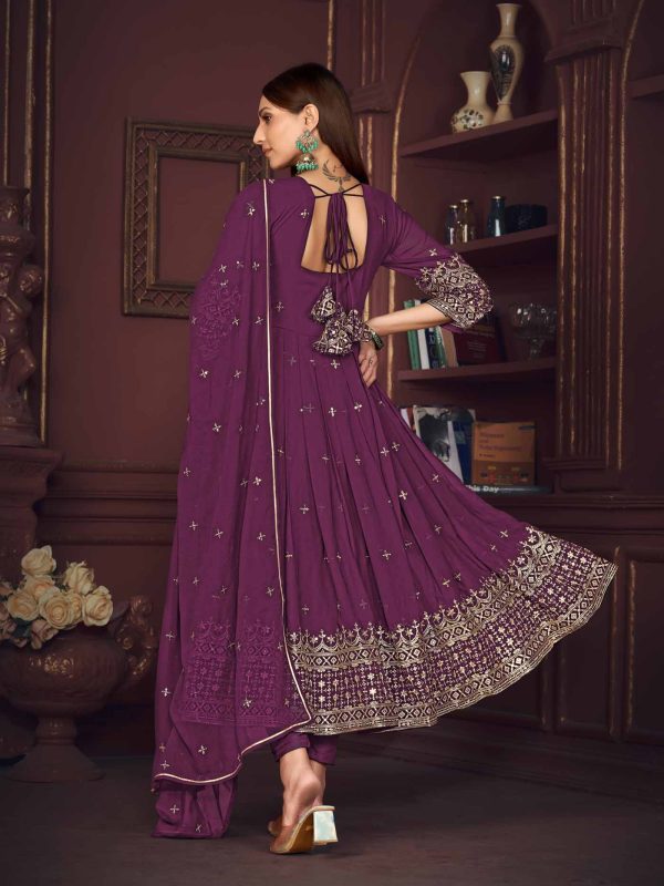 Purple Embroidery Work Georgette Anarkali Suit