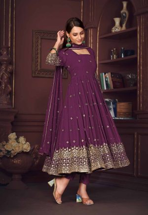 Purple Embroidery Work Georgette Anarkali Suit