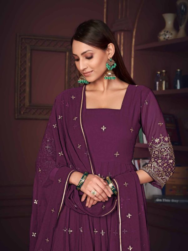 Purple Embroidery Work Georgette Anarkali Suit