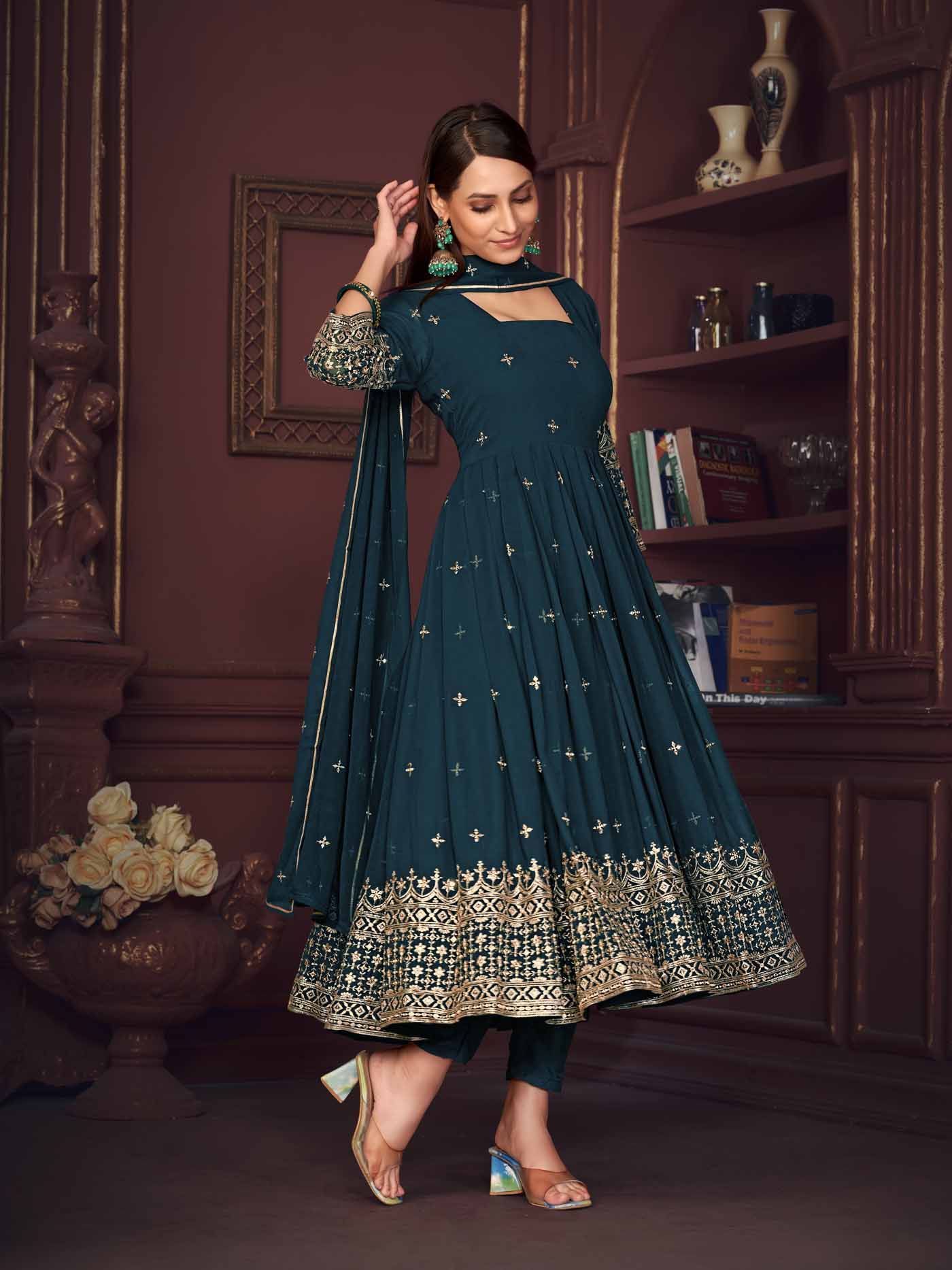 Rama Embroidery Work Georgette Anarkali Suit