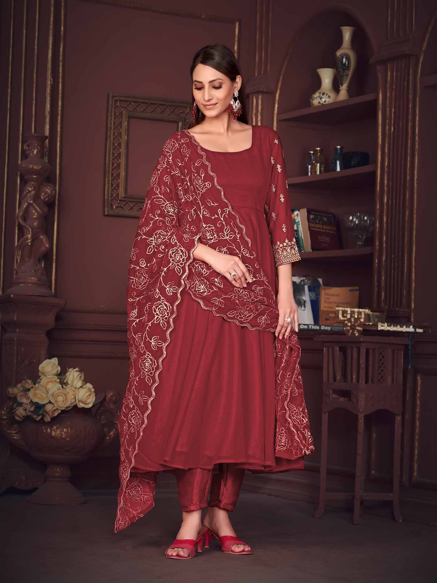 Maroon Georgette Anarkali