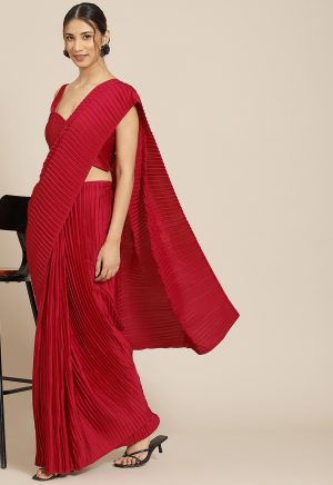 Satin Silk Maroon Saree