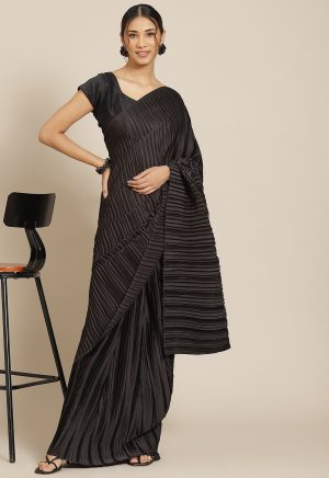 Satin Silk Black Saree