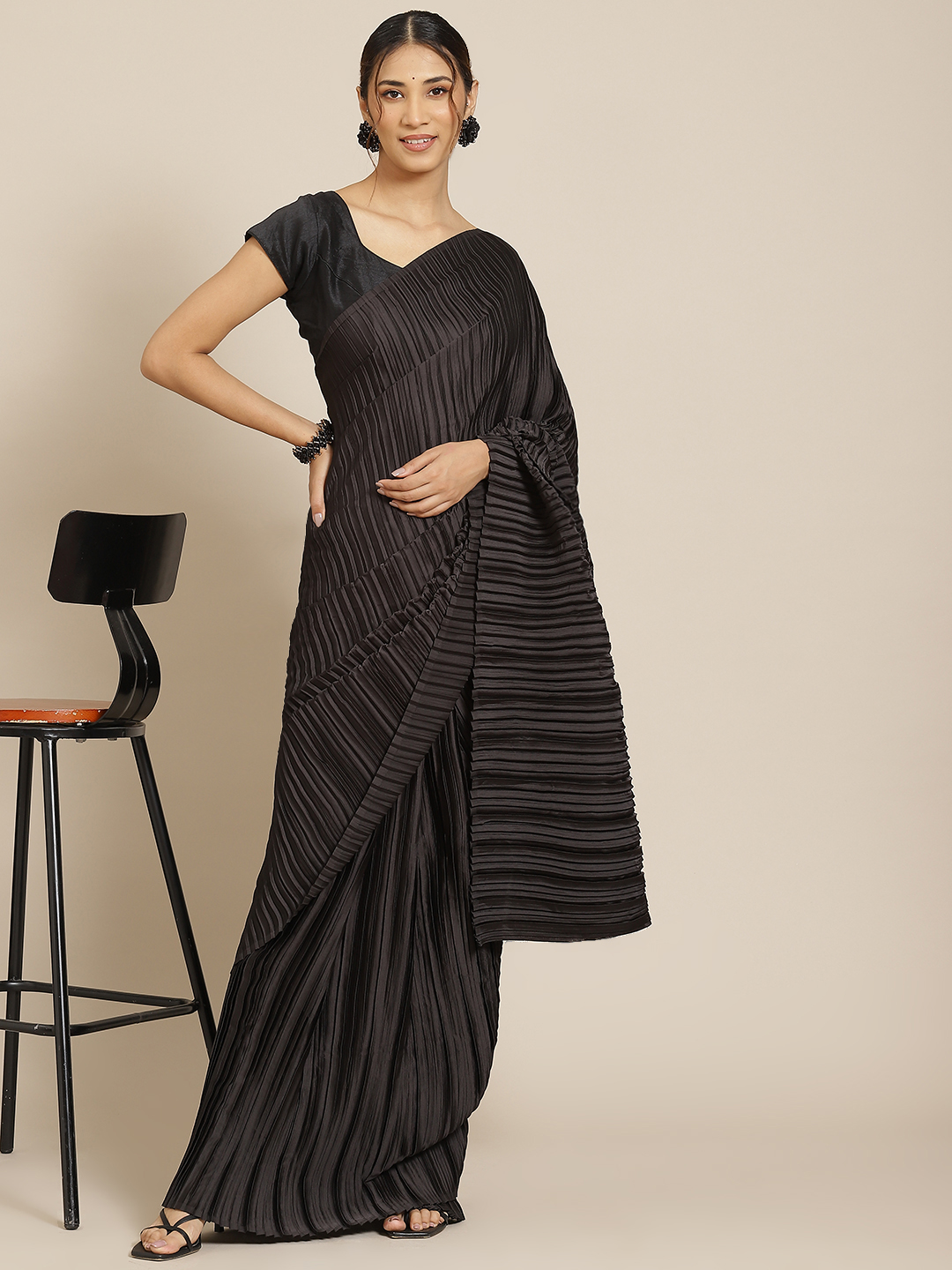 Satin Silk Black Saree