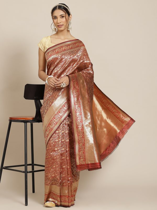 Maroon Jacquard Silk Saree