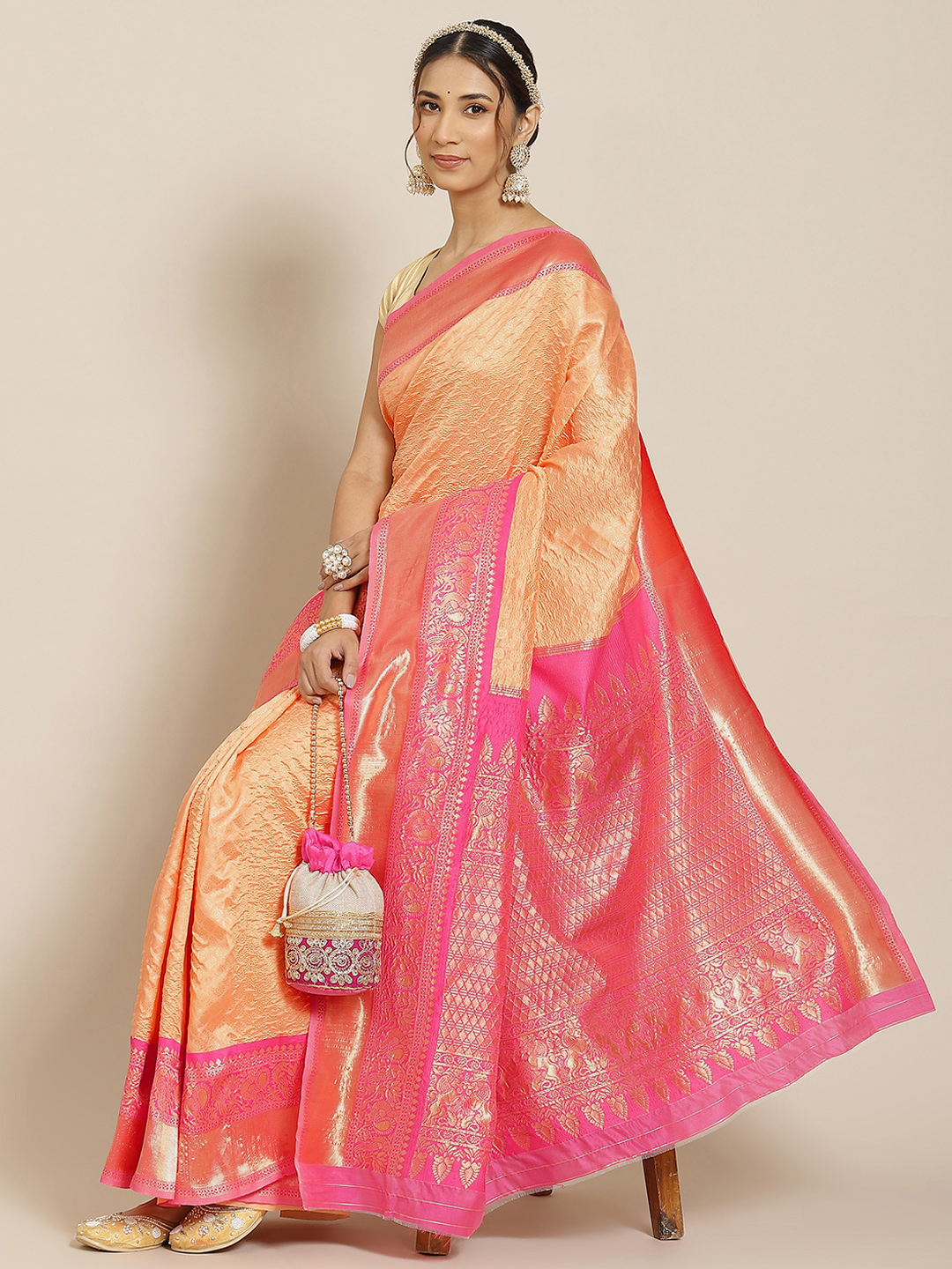 Jacquard Silk Peach Saree