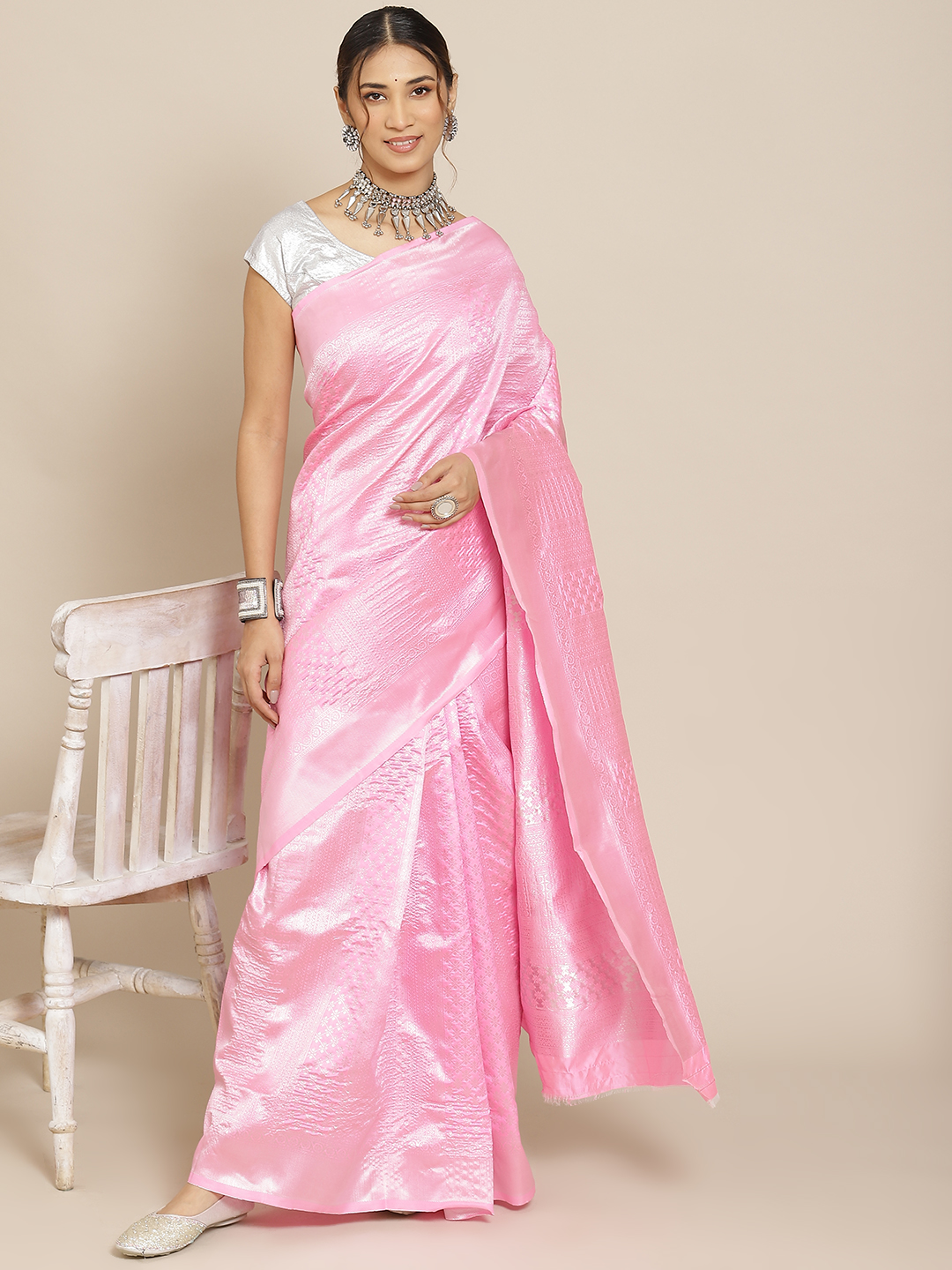 Pink Woven Work Saree