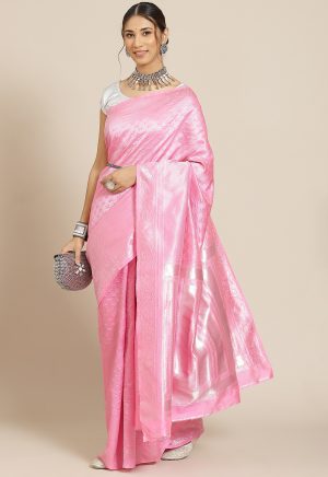 Pink Traditional Jacquard Silk Saree