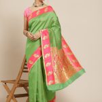 Jacquard Silk Green Pink Saree