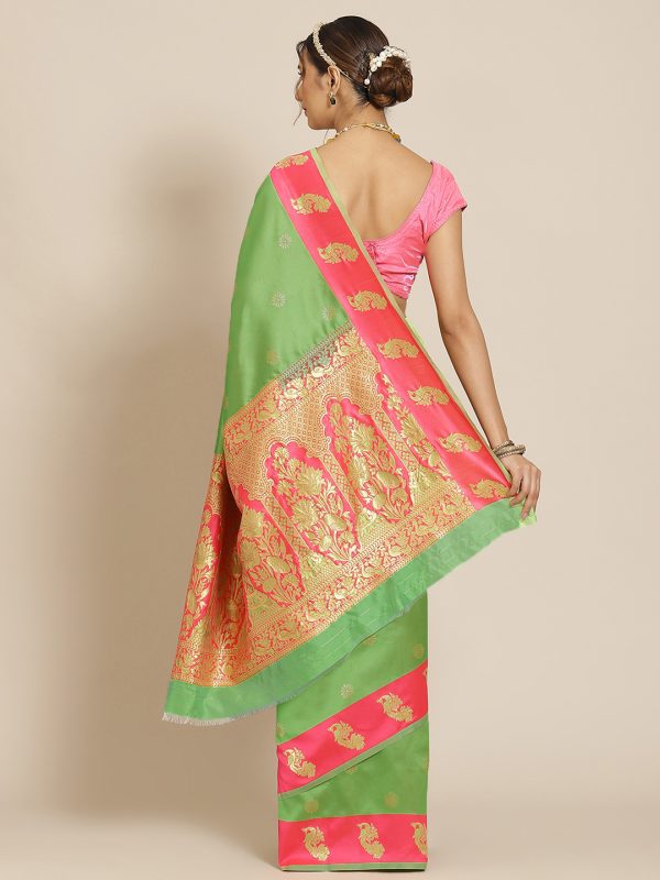 Jacquard Silk Green Pink Saree