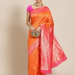 Jacquard Silk Orange Pink Saree