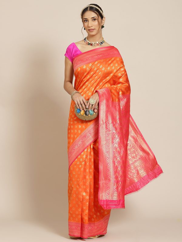 Jacquard Silk Orange Pink Saree