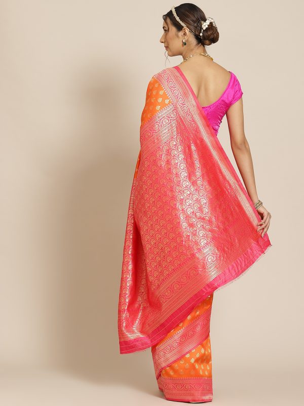 Jacquard Silk Orange Pink Saree