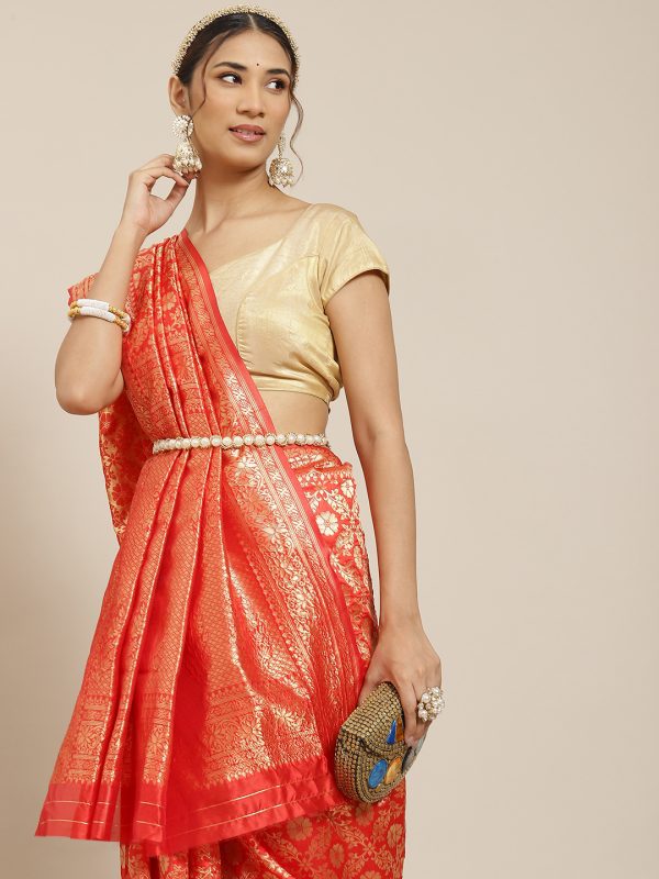 Jacquard Silk Red Saree