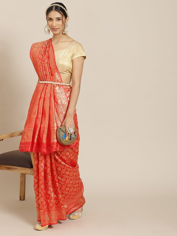 Jacquard Silk Red Saree