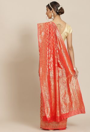 Jacquard Silk Red Saree