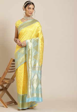 Yellow Jacquard Saree