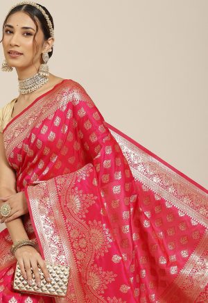 Woven Banarasi Silk Pink Saree