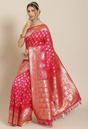 Woven Banarasi Silk Pink Saree