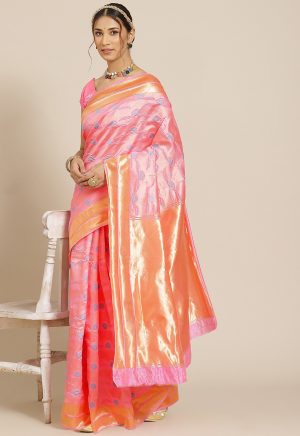 Pink Jacquard Silk Saree