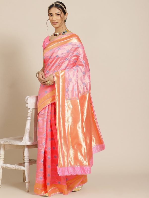 Pink Jacquard Silk Saree