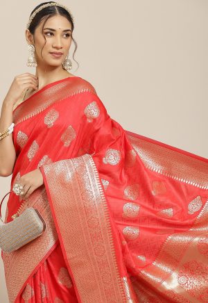 Pink Jacquard Silk Saree