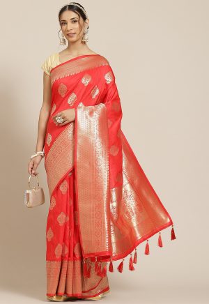 Red Jacquard Silk Saree