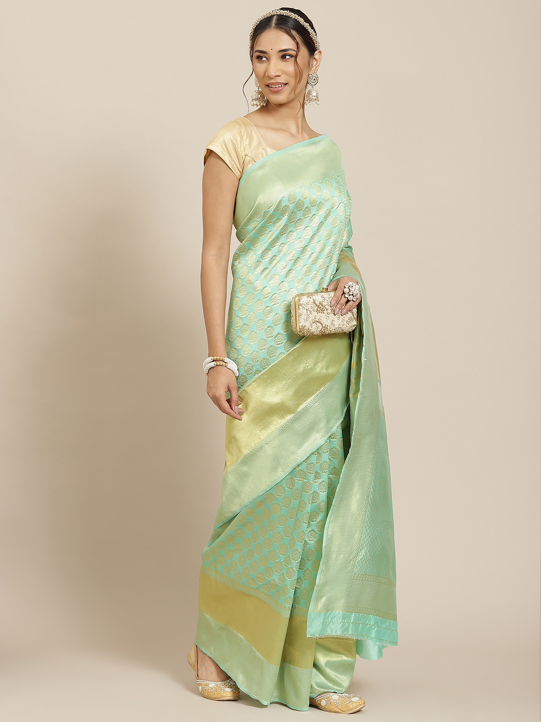 Pista Banarasi Saree