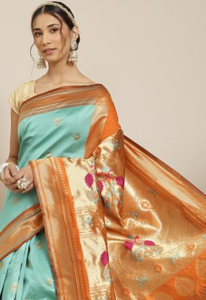 Jacquard Silk Orange Rama Saree