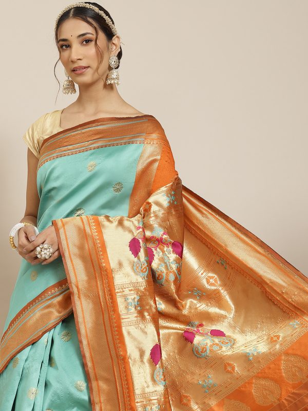 Jacquard Silk Orange Rama Saree