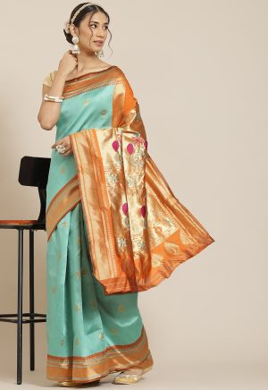 Jacquard Silk Orange Rama Saree