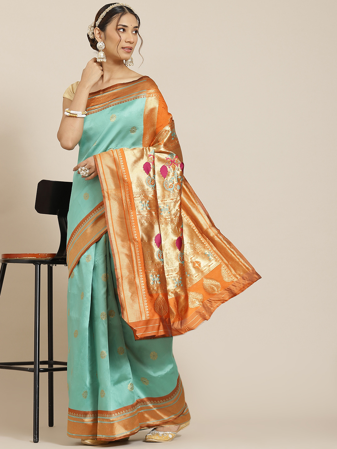 Jacquard Silk Orange Rama Saree