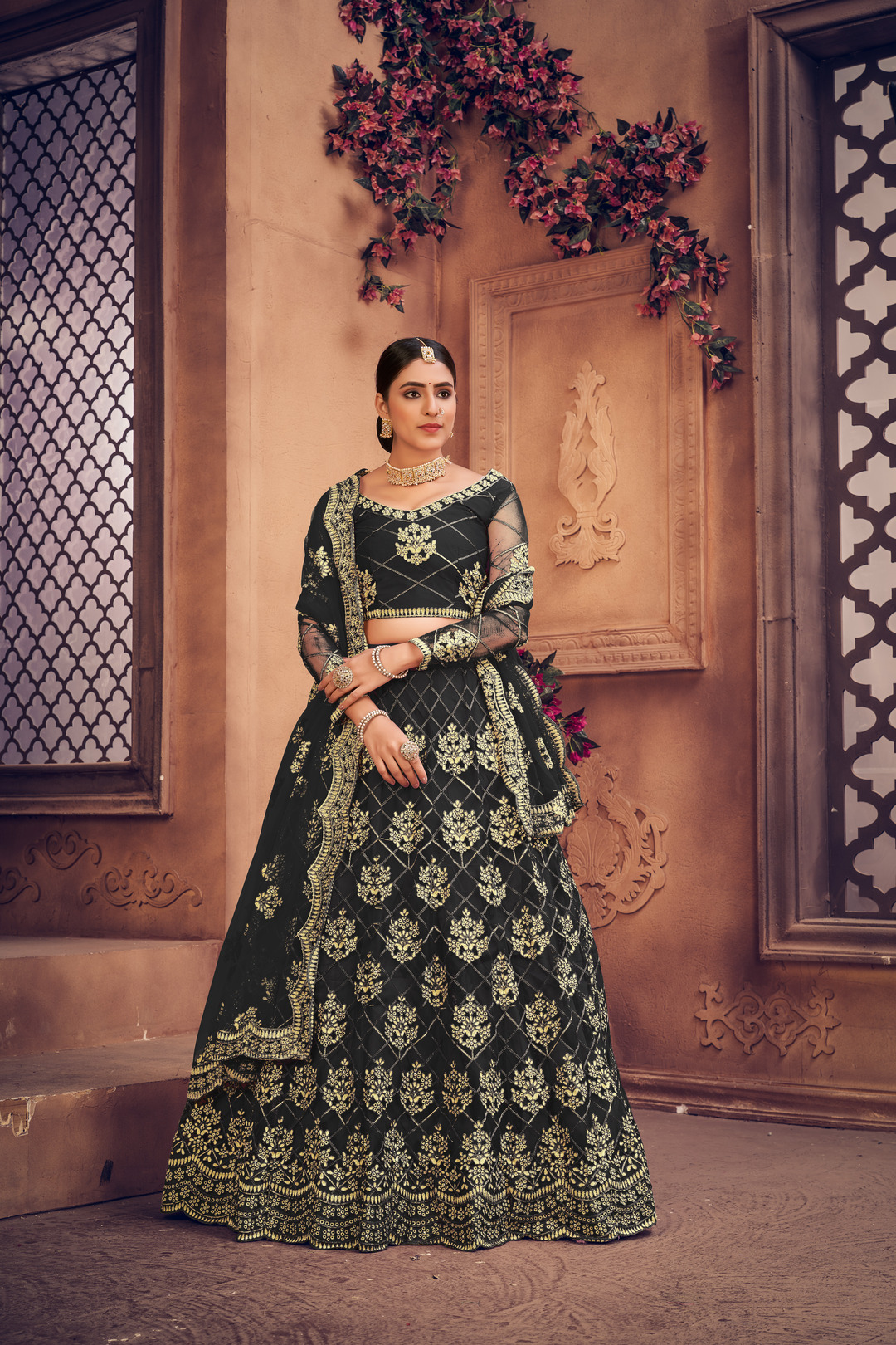 Black Net Embellished Lehenga