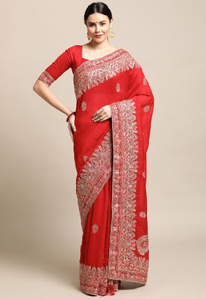 Red Rangoli Silk Saree